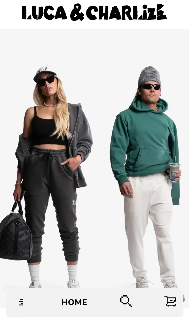 Luca & Charlize — the storefront on a phone