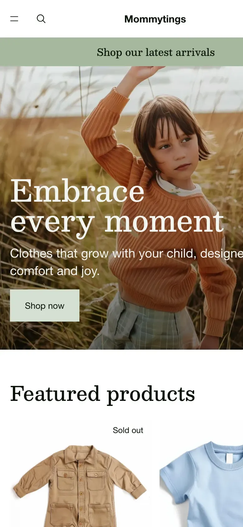 Mommytings — the storefront on a phone